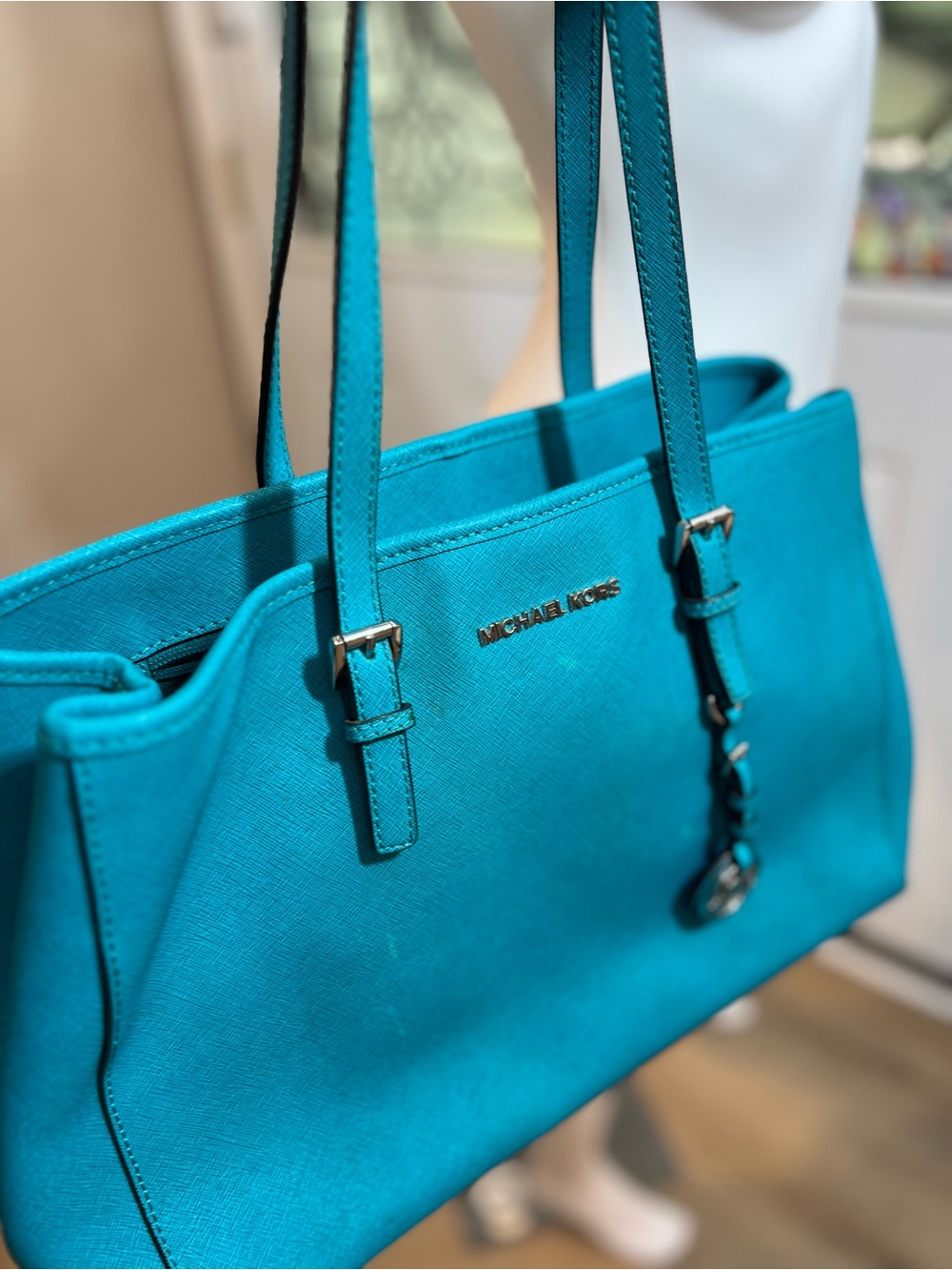 Michael Kors Teal Leather Tote Bag SEE PICS